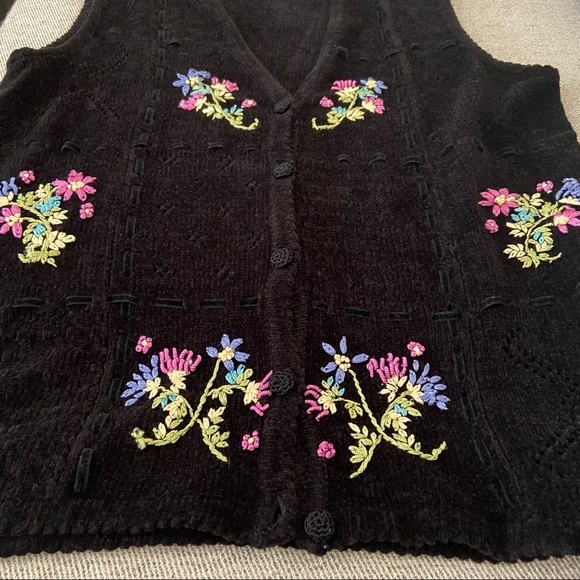 Northern Traditions Floral Knit Black Sweater Vest XL - Picture 5 of 12